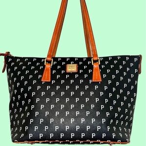 Dooney & Bourke Pittsburgh Pirates Black & White Tote with Brown Handles